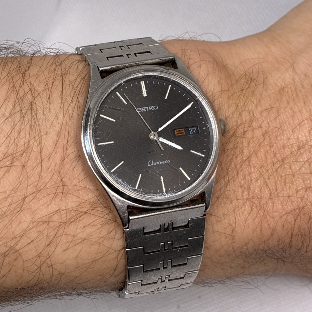 Vtg 1989 Seiko Chronos 5H23-7D40 Day-Date Black Quartz Mens Watch - Working!